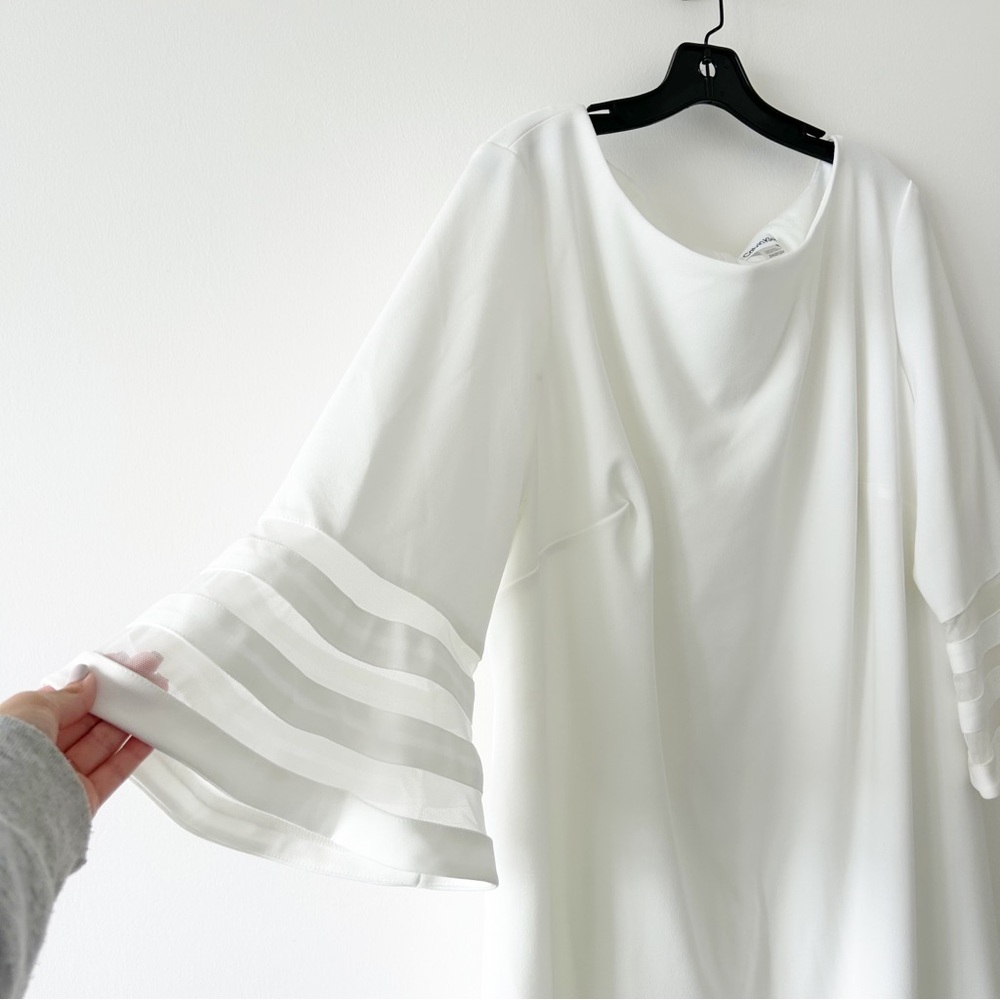 NEW Calvin Klein White Sheer Mesh Stripe Sheath Dress Size 22W - Picture 4 of 8